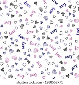 Dark Pink, Blue vector seamless texture with words LOVE YOU, hearts. Colorful gradient phrase LOVE YOU, hearts in abstract style. Pattern for trendy fabric, wallpapers.