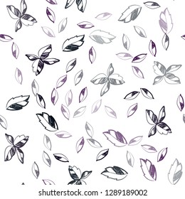 Dark Pink, Blue vector seamless abstract pattern with leaves. Sketchy doodles with leaves on blurred background. Pattern for design of fabric, wallpapers.