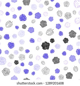 Dark Pink, Blue vector seamless natural background with leaves, flowers. Colorful illustration in doodle style with leaves, flowers. Design for textile, fabric, wallpapers.