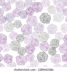 Dark Pink, Blue vector seamless doodle template with flowers. Sketchy doodle flowers on white background. Texture for window blinds, curtains.