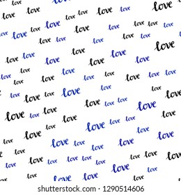 Dark Pink, Blue vector seamless pattern with phrase LOVE YOU. Decorative illustration with words of love in abstract style. Texture for window blinds, curtains.