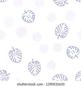Dark Pink, Blue vector seamless natural backdrop with flowers, leaves. Doodle illustration of leaves and flowers in Origami style. Pattern for trendy fabric, wallpapers.