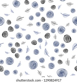 Dark Pink, Blue vector seamless elegant template with leaves and flowers. Colorful illustration in doodle style with leaves, flowers. Texture for window blinds, curtains.