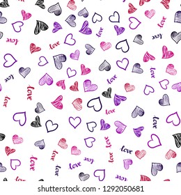 Dark Pink, Blue vector seamless template with text LOVE YOU, hearts. Colorful gradient phrase LOVE YOU, hearts in abstract style. Texture for window blinds, curtains.