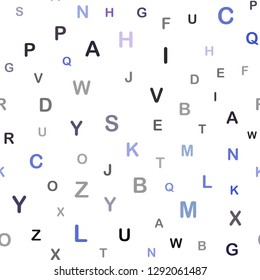 Dark Pink, Blue vector seamless background with signs of alphabet. Shining illustration with ABC symbols on abstract template. Design for wallpaper, fabric makers.