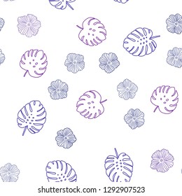 Dark Pink, Blue vector seamless natural pattern with flowers, leaves. Sketchy doodles on white background. Design for wallpaper, fabric makers.