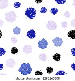 Dark Pink, Blue vector seamless doodle pattern with flowers, leaves. Glitter abstract illustration with leaves and flowers. Design for textile, fabric, wallpapers.