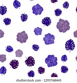 Dark Pink, Blue vector seamless natural pattern with flowers, leaves. Colorful illustration in doodle style with leaves, flowers. Texture for window blinds, curtains.