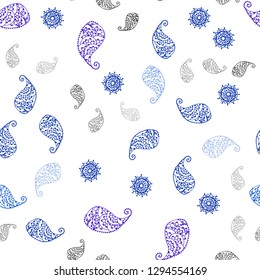 Dark Pink, Blue vector seamless abstract pattern with leaves and flowers. An elegant bright illustration with leaves and flowers. Pattern for trendy fabric, wallpapers.