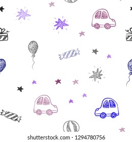 Dark Pink, Blue vector seamless layout in new year style. Abstract illustration with a toy car, baloon, candy, star, ball. Design for colorful commercials.