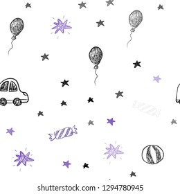 Dark Pink, Blue vector seamless layout in new year style. Illustration with a gradient toy car, baloon, candy, star, ball. Pattern for carnival, festival ads.