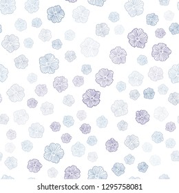 Dark Pink, Blue vector seamless doodle background with flowers. Shining colored illustration with flowers. Texture for window blinds, curtains.