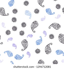 Dark Pink, Blue vector seamless doodle layout with leaves and flowers. Leaves and flowers with gradient on white background. Template for business cards, websites.