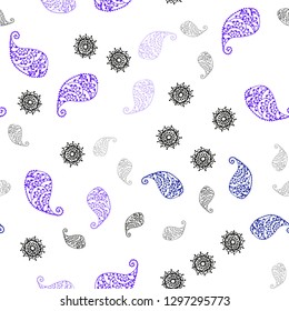 Dark Pink, Blue vector seamless doodle template with leaves and flowers. Doodle illustration of leaves and flowers in Origami style. Pattern for trendy fabric, wallpapers.