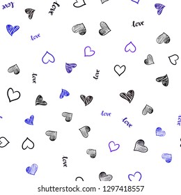 Dark Pink, Blue vector seamless pattern with phrase LOVE YOU, hearts. Colorful illustration with quote LOVE YOU, hearts. Design for textile, fabric, wallpapers.