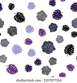 Dark Pink, Blue vector seamless doodle pattern with flowers, leaves. Decorative design in Indian style on white background. Texture for window blinds, curtains.