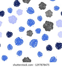 Dark Pink, Blue vector seamless doodle backdrop with flowers, leaves. An elegant bright illustration with leaves and flowers. Pattern for design of fabric, wallpapers.