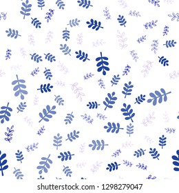 Dark Pink, Blue vector seamless doodle texture with leaves, branches. Doodle illustration of leaves and branches in Origami style. Design for textile, fabric, wallpapers.