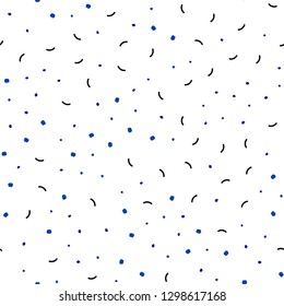 Dark Pink, Blue vector seamless backdrop with dots and lines. Abstract illustration with colorful discs and triangles. Pattern for design of window blinds, curtains.