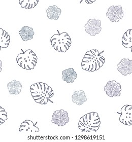 Dark Pink, Blue vector seamless natural artwork with flowers, leaves. Sketchy doodles on white background. Template for business cards, websites.