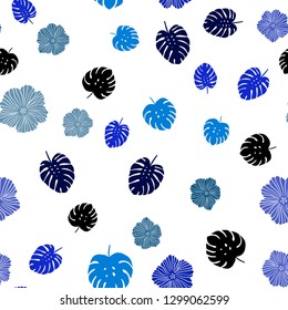 Dark Pink, Blue vector seamless abstract background with flowers, leaves. An elegant bright illustration with leaves and flowers. Design for textile, fabric, wallpapers.