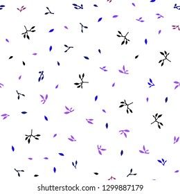 Dark Pink, Blue vector seamless abstract background with leaves. A vague abstract illustration with leaves in doodles style. Pattern for design of fabric, wallpapers.
