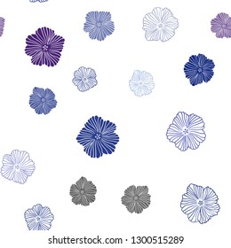 Dark Pink, Blue vector seamless elegant pattern with flowers. Glitter abstract illustration with flowers. Texture for window blinds, curtains.