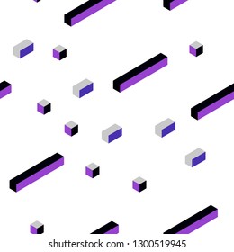 Dark Pink, Blue vector seamless, isometric pattern in square style. Decorative design in abstract style with rectangles. Pattern for trendy fabric, wallpapers.