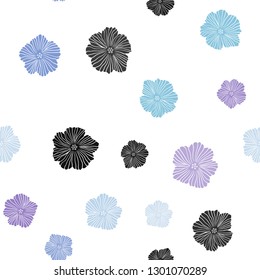 Dark Pink, Blue vector seamless natural backdrop with flowers. Sketchy doodle flowers on white background. Pattern for design of fabric, wallpapers.