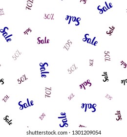 Dark Pink, Blue vector seamless template with 30, 50, 70% selling. Gradient illustration with discount signs on white backdrop. Design for business ads, commercials.
