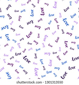 Dark Pink, Blue vector seamless cover with quote LOVE YOU. Illustration with colorful phrase LOVE YOU in romantic style. Pattern for design of fabric, wallpapers.