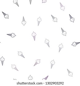 Dark Pink, Blue vector seamless texture with delicious ice-cream. Decorative design of ice-cream cones in doodle style. Pattern for menu of cafes and restaurants.