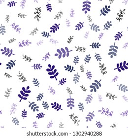 Dark Pink, Blue vector seamless doodle pattern with leaves, branches. Colorful illustration in doodle style with leaves, branches. Design for wallpaper, fabric makers.