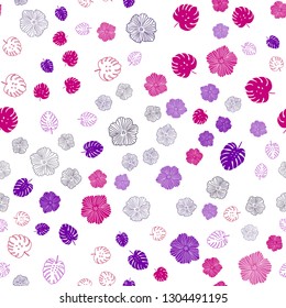 Dark Pink, Blue vector seamless abstract backdrop with leaves, flowers. Colorful illustration in doodle style with leaves, flowers. Design for textile, fabric, wallpapers.
