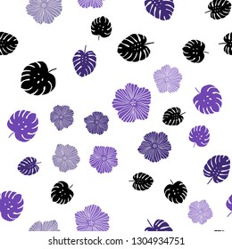 Dark Pink, Blue vector seamless natural artwork with flowers, leaves. Shining colored illustration with leaves and flowers. Pattern for trendy fabric, wallpapers.