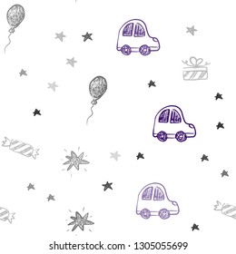 Dark Pink, Blue vector seamless layout in new year style. Shining illustration with a toy car, baloon, candy, star, ball. Design for holiday adverts.