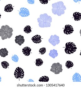 Dark Pink, Blue vector seamless doodle backdrop with flowers, leaves. Colorful illustration in doodle style with leaves, flowers. Template for business cards, websites.