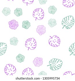 Dark Pink, Blue vector seamless abstract background with flowers, leaves. Decorative design in Indian style on white background. Template for business cards, websites.