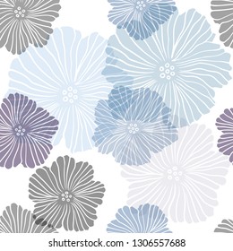 Dark Pink, Blue vector seamless doodle template with flowers. Sketchy doodle flowers on white background. Pattern for trendy fabric, wallpapers.