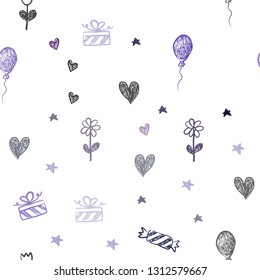Dark Pink, Blue vector seamless pattern in christmas style. Design in xmas style with aheart, baloon, candy, gift, star, ribbon. Design for colorful commercials.