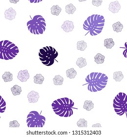 Dark Pink, Blue vector seamless doodle layout with flowers, leaves. Creative illustration in blurred style with leaves, flowers. Texture for window blinds, curtains.
