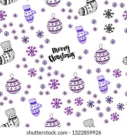 Dark Pink, Blue vector seamless pattern with christmas snowflakes, balls, socks, mittens. Colorful xmas elements with gradient. Design for wallpaper, fabric makers.