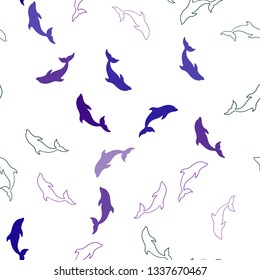 Dark Pink, Blue vector seamless texture with dolphins. Natural illustration with sea dolphins. Pattern for wildlife ad, booklets.