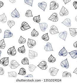 Dark Pink, Blue vector seamless abstract background with leaves. Sketchy doodles with leaves on blurred background. Pattern for design of fabric, wallpapers.