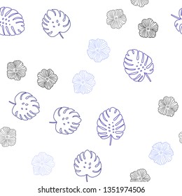 Dark Pink, Blue vector seamless doodle texture with flowers, leaves. Colorful illustration in doodle style with leaves, flowers. Texture for window blinds, curtains.