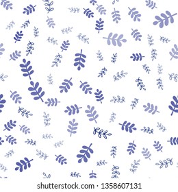 Dark Pink, Blue vector seamless elegant wallpaper with leaves, branches. Leaves, branches in natural style on white background. Template for business cards, websites.