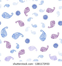 Dark Pink, Blue vector seamless elegant template with leaves and flowers. Decorative design in Indian style on white background. Texture for window blinds, curtains.
