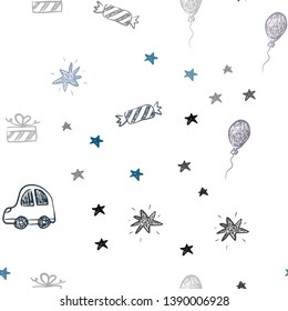 Dark Pink, Blue vector seamless layout in new year style. Illustration with a gradient toy car, baloon, candy, star, ball. Pattern for carnival, festival ads.