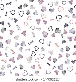 Dark Pink, Blue vector seamless template with text LOVE YOU, hearts. Romantic illustration with colorful phrase LOVE YOU, hearts. Texture for window blinds, curtains.