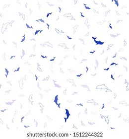 Dark Pink, Blue vector seamless backdrop with ocean dolphins. Decorative design in natural style with sea dolphins. Natural design for wallpapers.